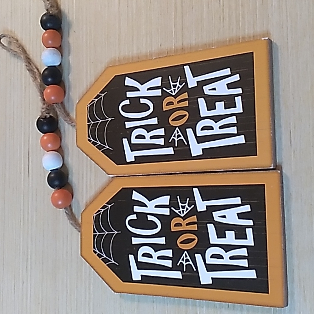 2 Wooden Signs Trick or Treat.  3x5.5 inches